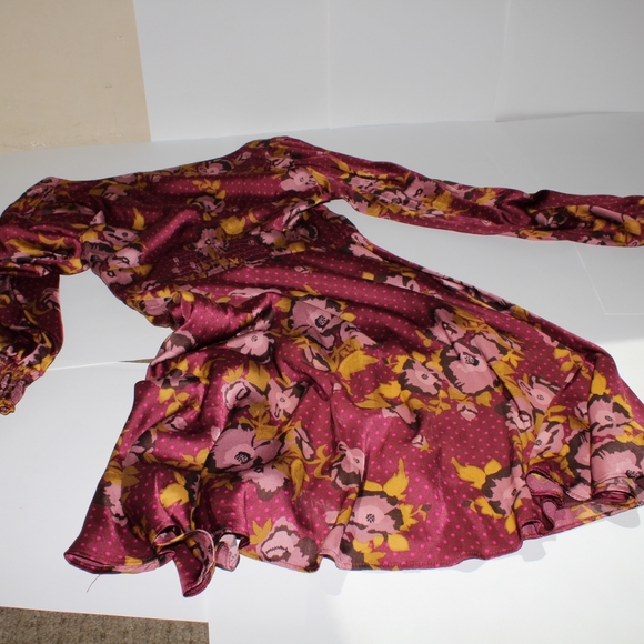 NWT Free People Com Light Floral Satin Long Sleeve Polka Dot Mini Dress … - Picture 7 of 12
